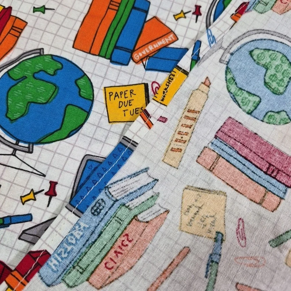 Vintage School Homework Printed Multi Color Fabric Handmade Tablecloth 42